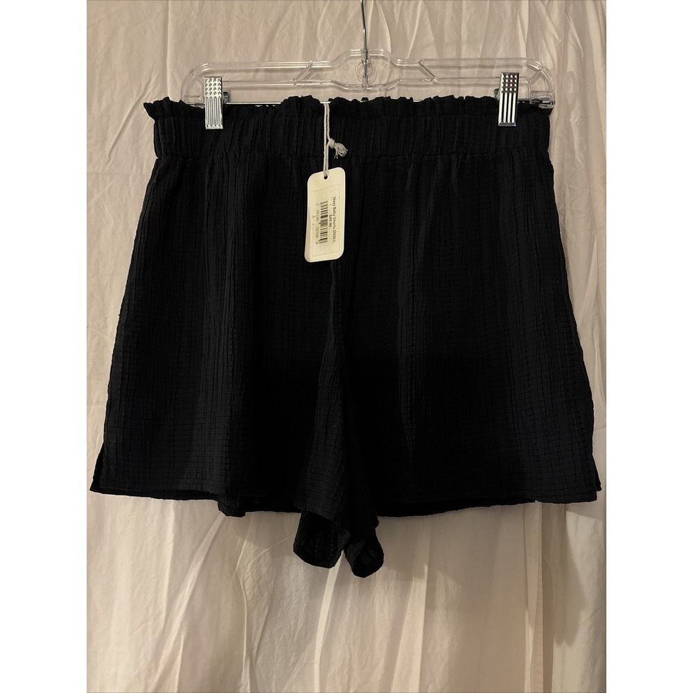 NWT L LOVE  Black Chiffon Wide Elastic Waistband SHORTS Sz L Free Flowing